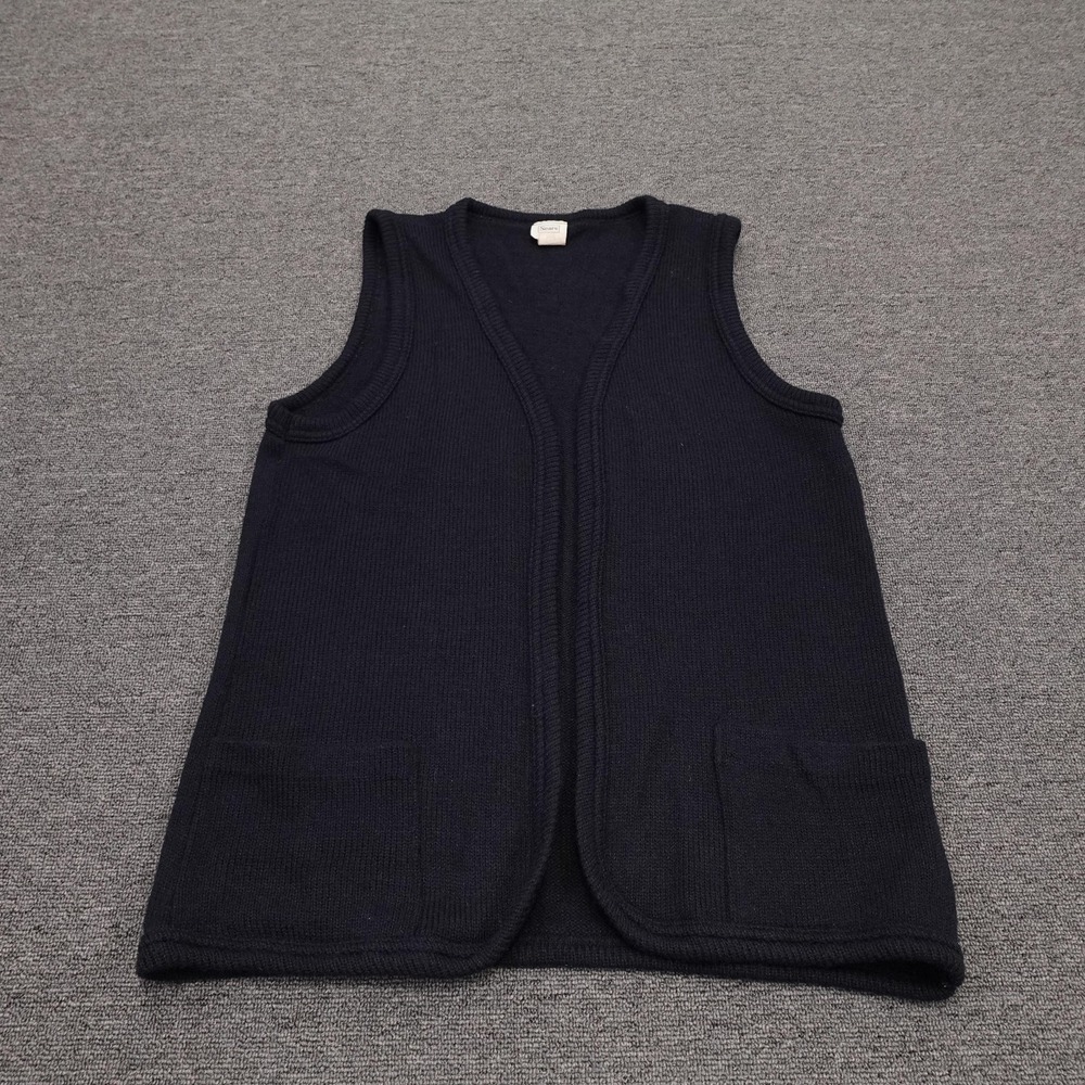 Vintage Sears Sweater Vest Mens XL Blue Acrylic Knit Open Front Pockets 70s USA